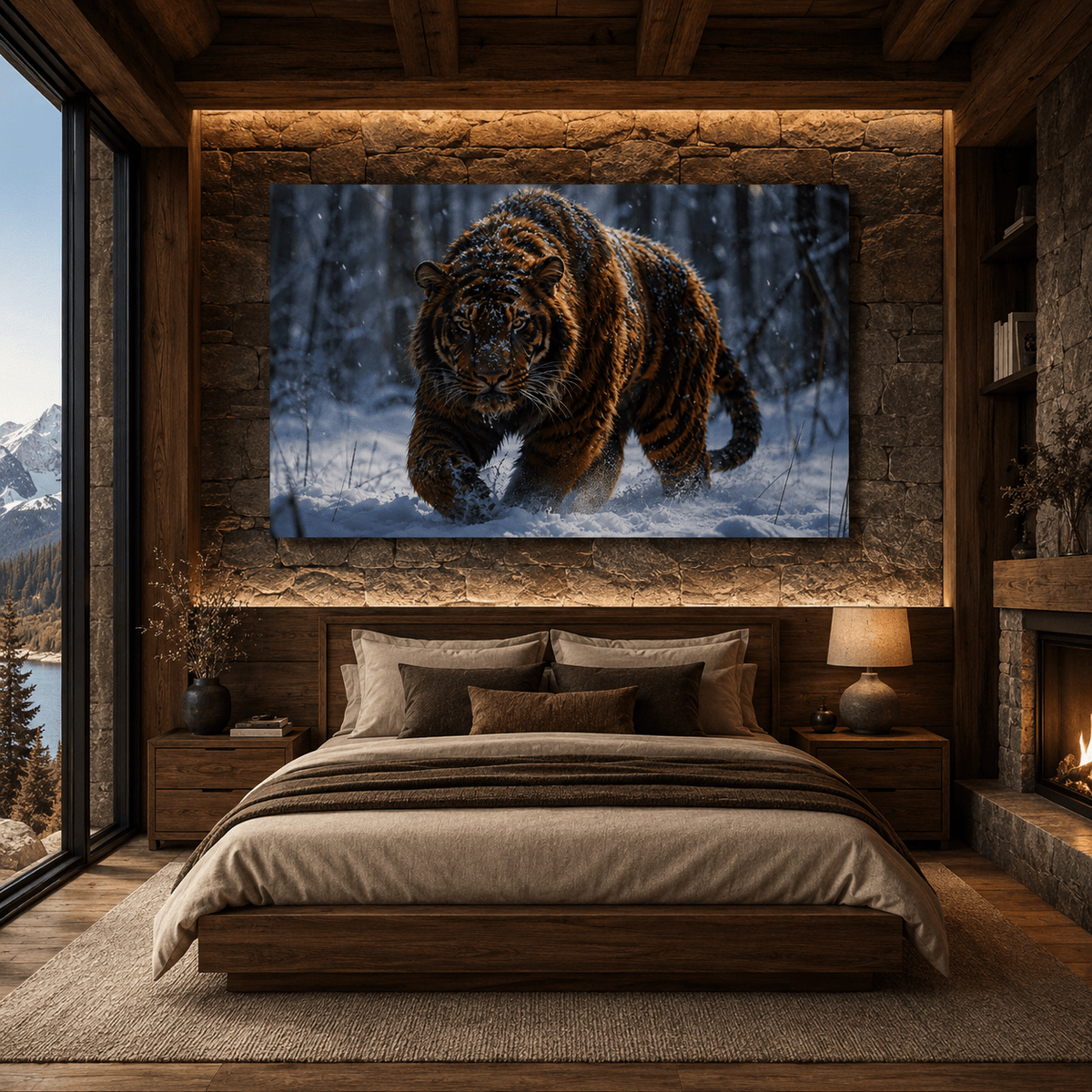 Tiger Walking Through Snow Wrapped Canvas Wall Art – Powerful Winter Wildlife Forest Print - ART OF ROYALS