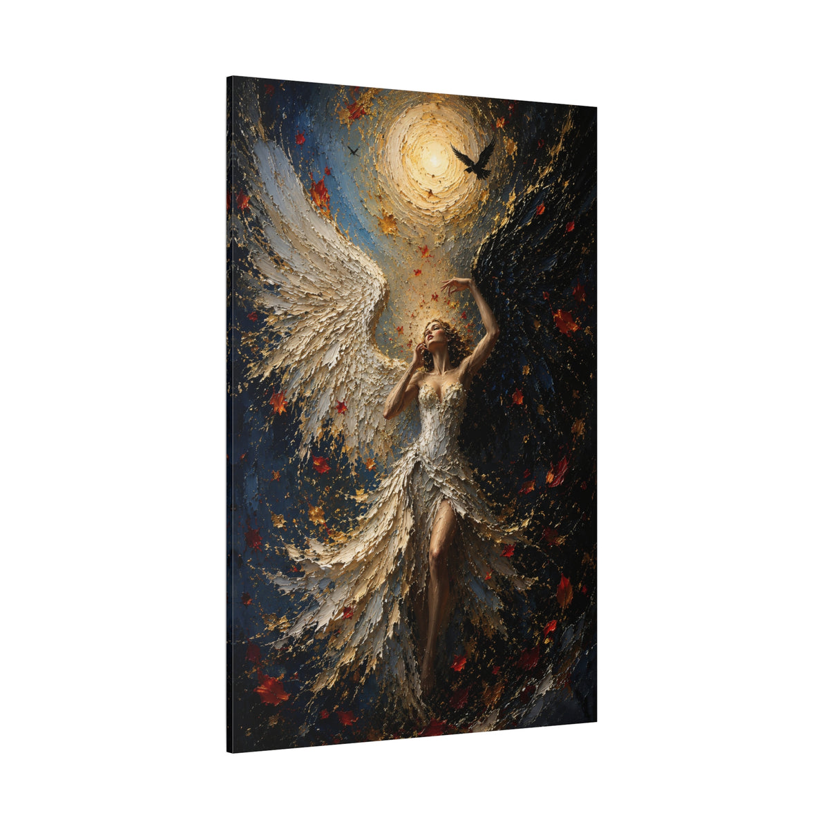Rising Angel – Gold Sun and Autumn Wings Canvas Wall Art - ART OF ROYALS