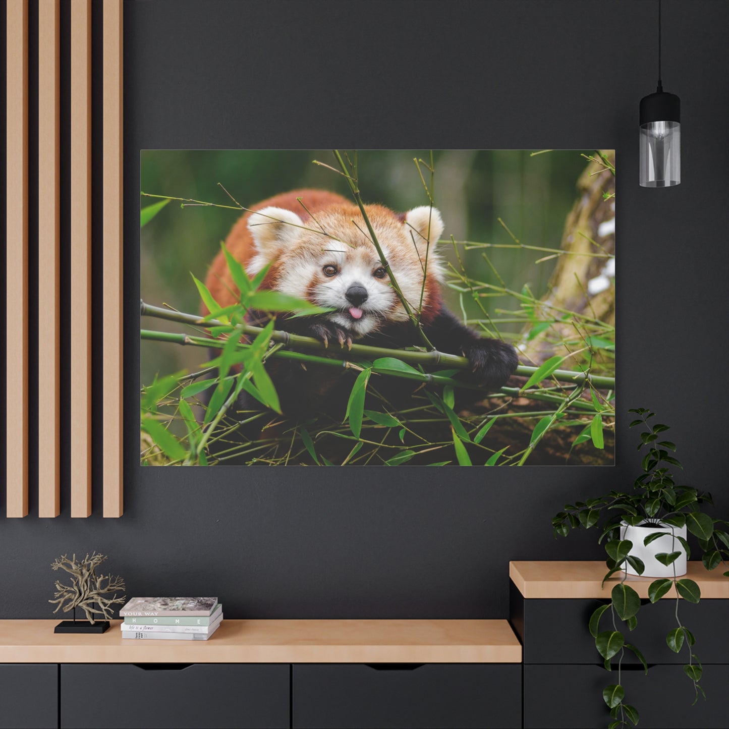 Playful Red Panda Canvas Wall Art – Bamboo Bliss and Whimsical Charm