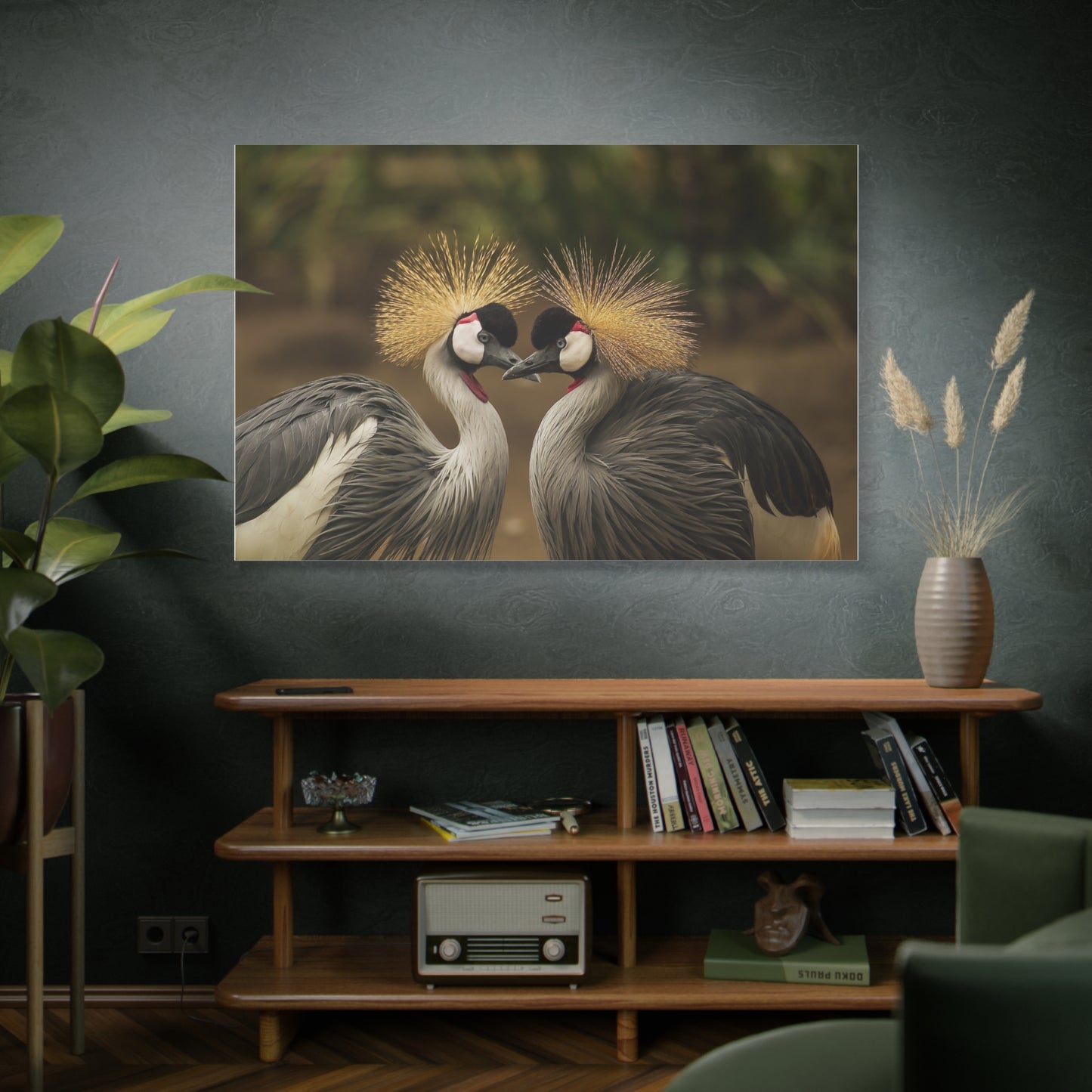 Graceful Grey Crowned Cranes Canvas Wall Art – Timeless Wildlife Elegance