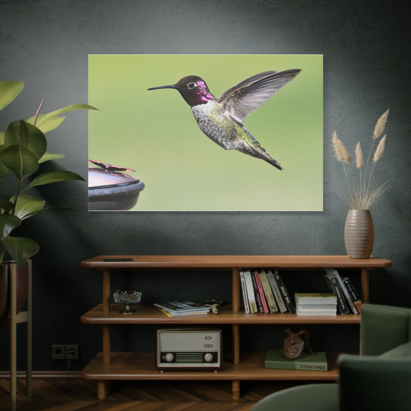 Graceful Hummingbird in Flight Canvas Wall Art – Serene Wildlife Decor for Modern Interiors
