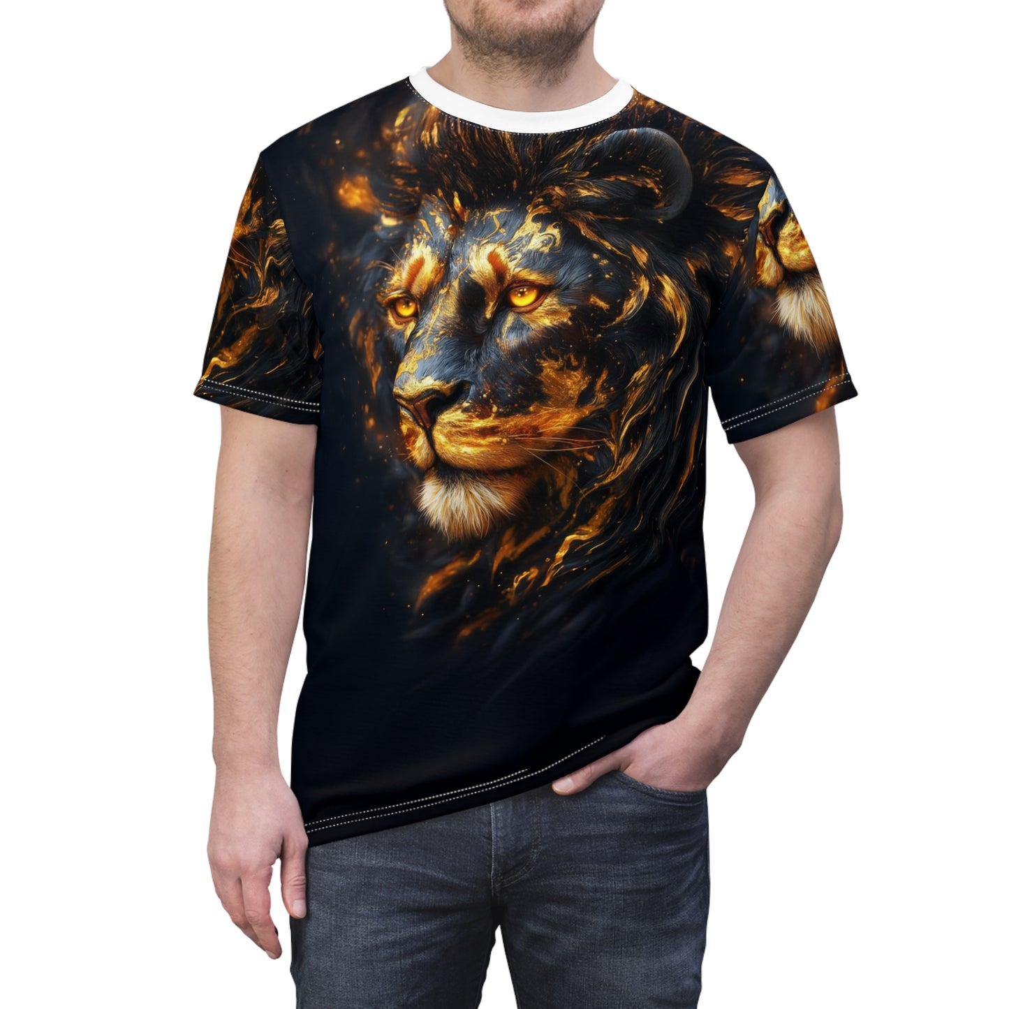 🔥 Golden Flame Lion – Regal Power T-Shirt