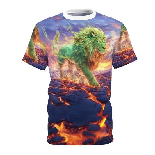 🌋 Emerald Blaze Lion – Elemental Power T-Shirt
