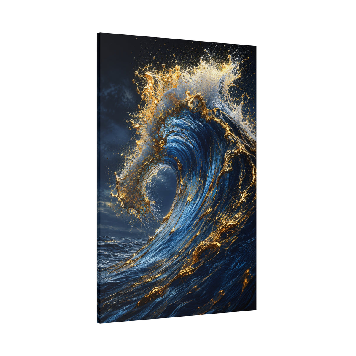 Golden Wave – Blue and Gold Ocean Canvas Wall Art - ART OF ROYALS