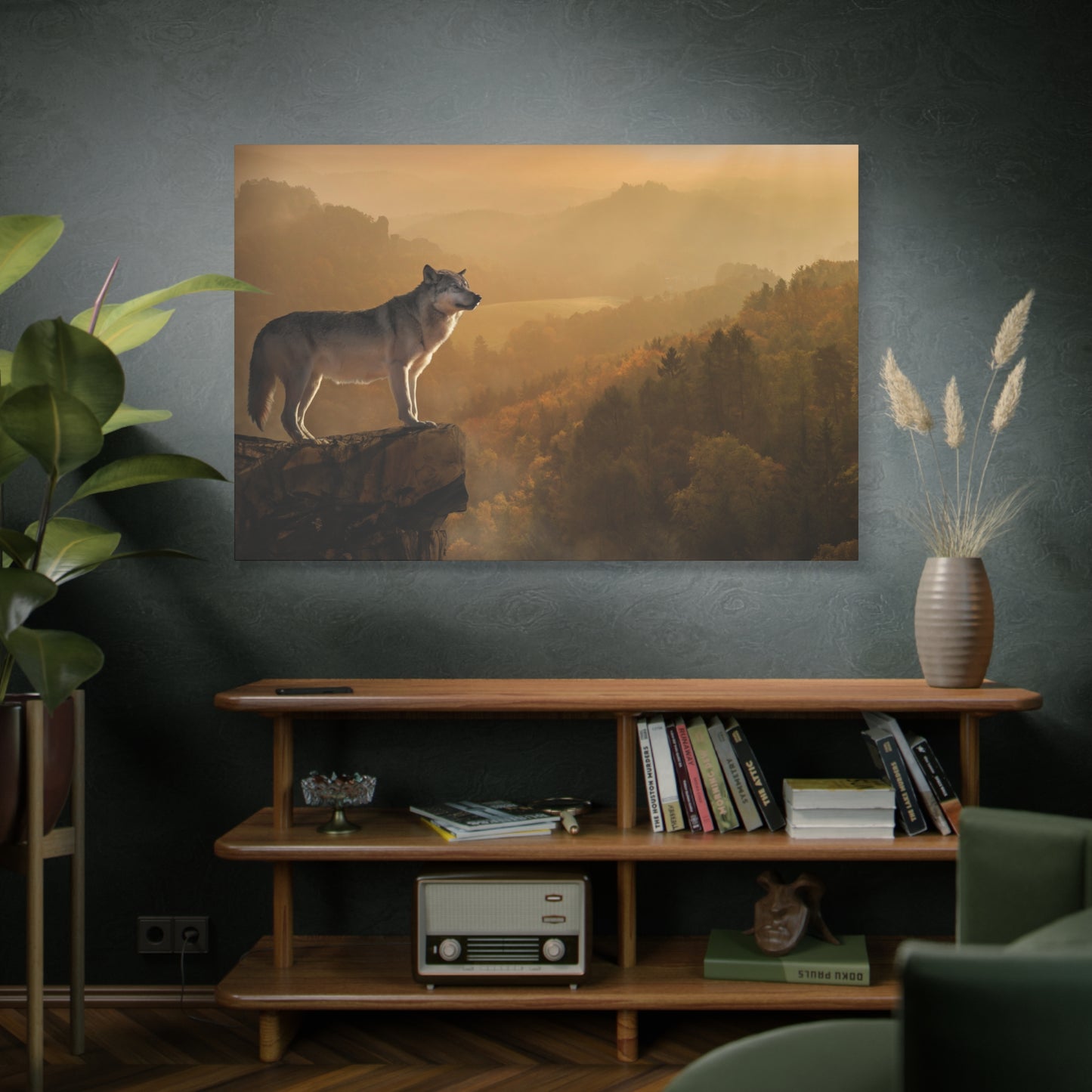 Lonely Wolf at Sunset Canvas Wall Art – Serene Wildlife Scene