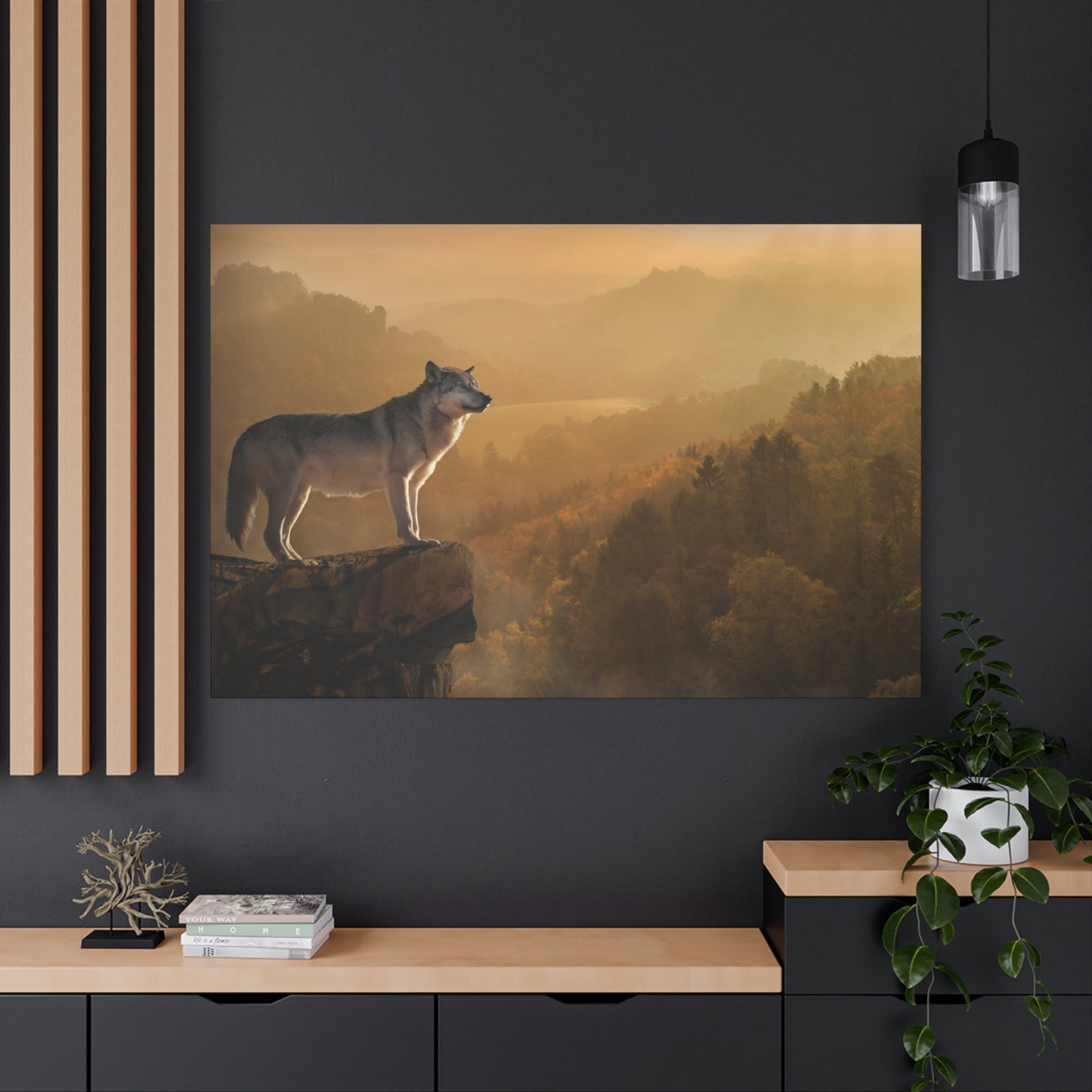 Lonely Wolf at Sunset Canvas Wall Art – Serene Wildlife Scene