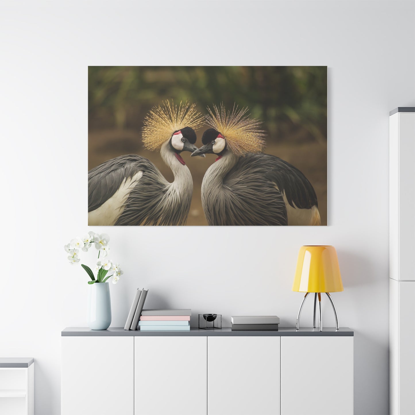Graceful Grey Crowned Cranes Canvas Wall Art – Timeless Wildlife Elegance