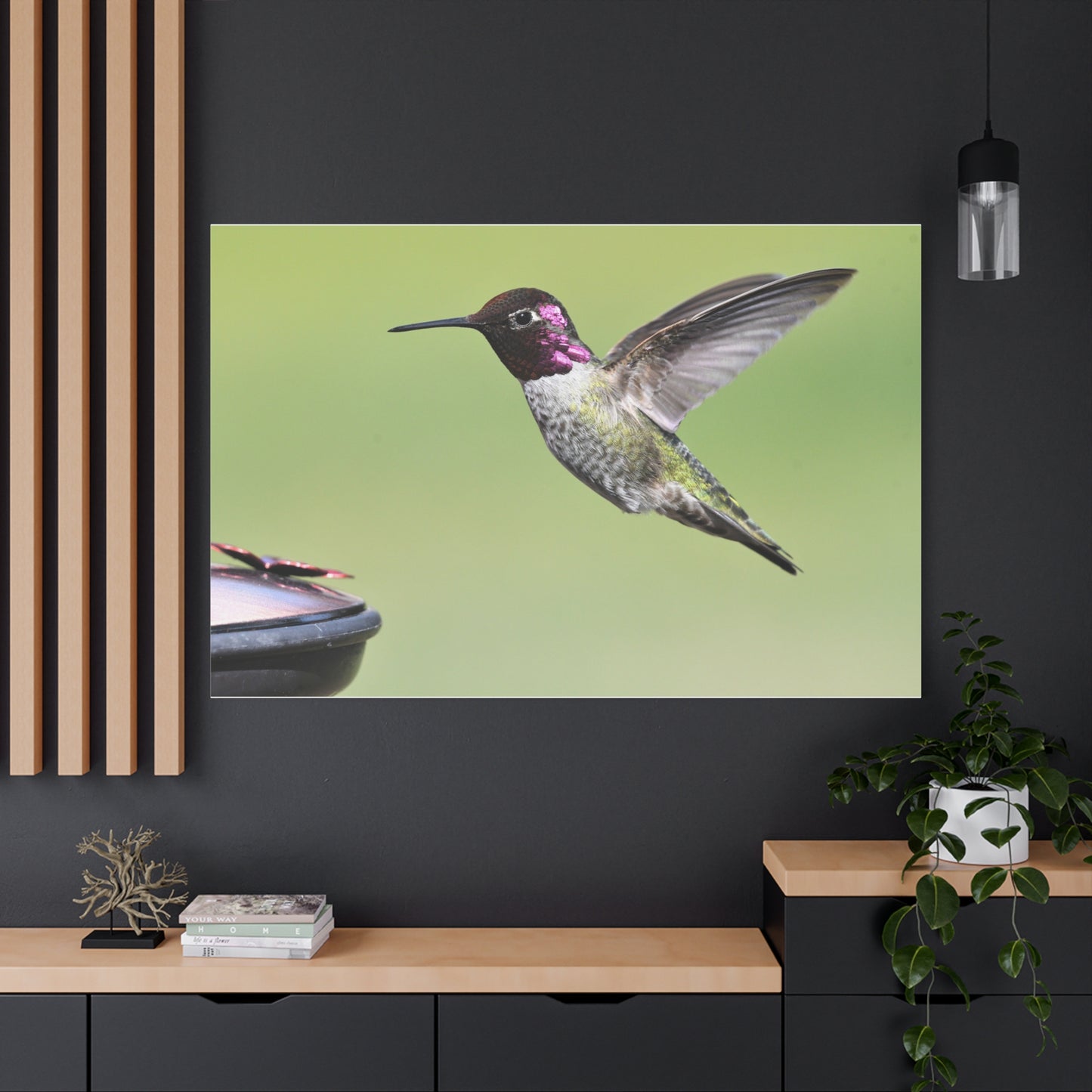 Graceful Hummingbird in Flight Canvas Wall Art – Serene Wildlife Decor for Modern Interiors