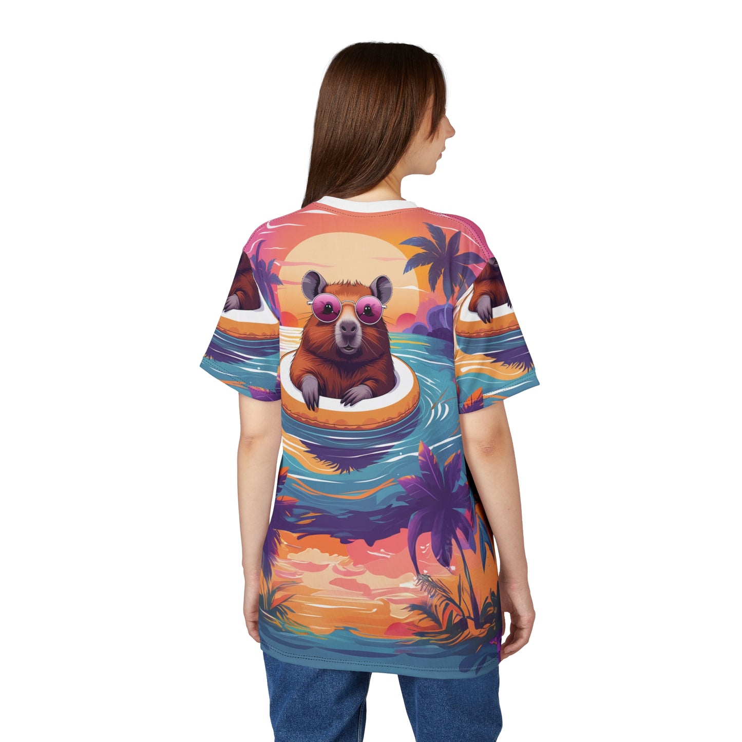 Poolside Paradise: Capybara Floating in a Tropical Pool