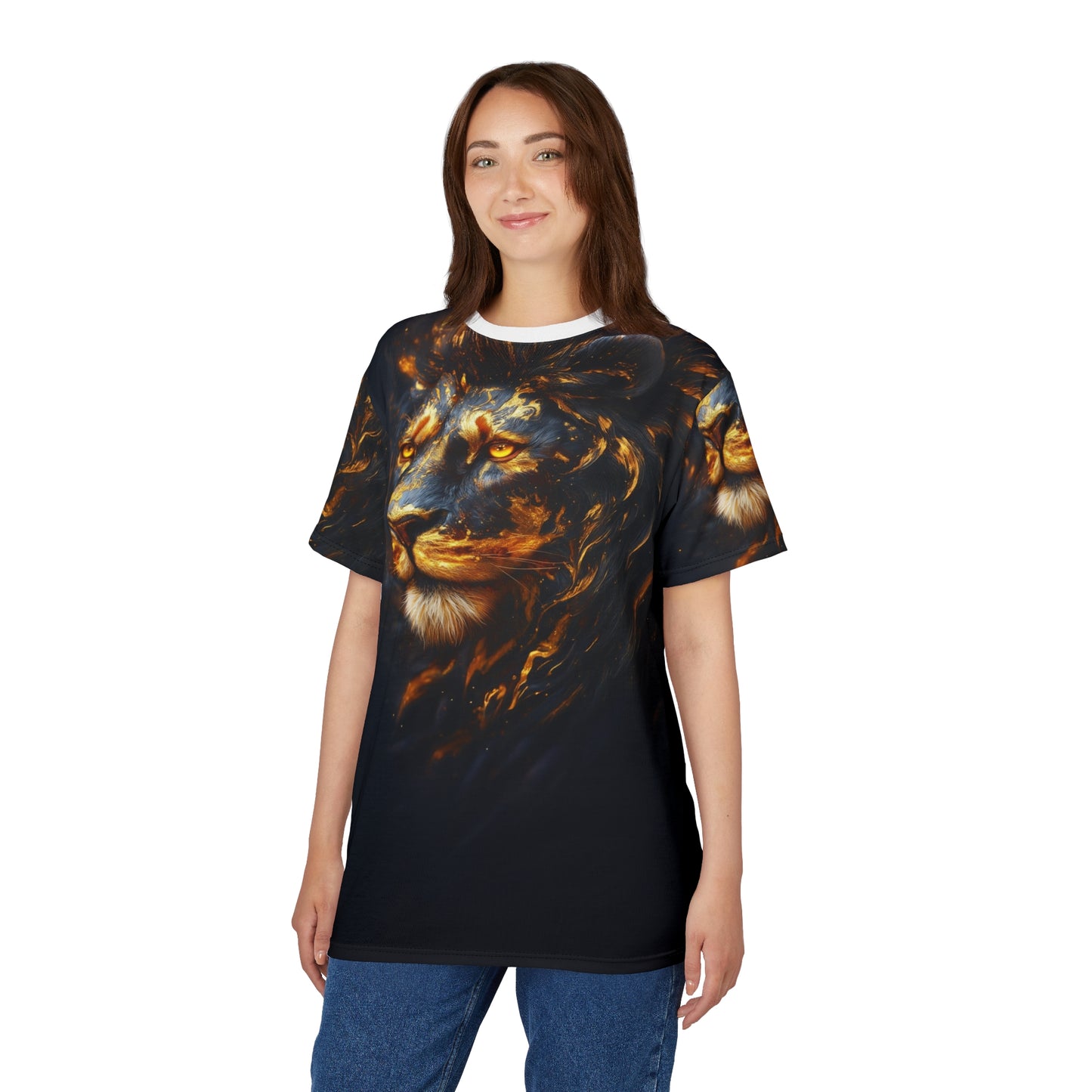 🔥 Golden Flame Lion – Regal Power T-Shirt