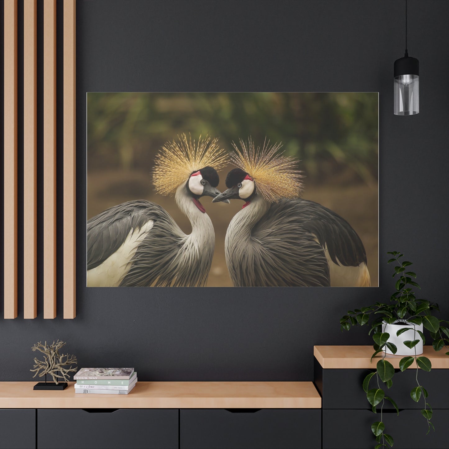 Graceful Grey Crowned Cranes Canvas Wall Art – Timeless Wildlife Elegance