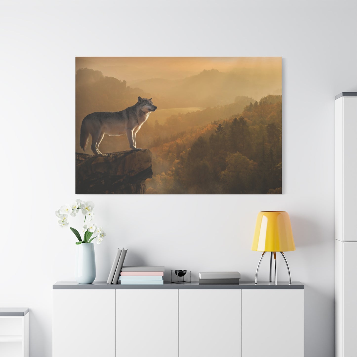 Lonely Wolf at Sunset Canvas Wall Art – Serene Wildlife Scene