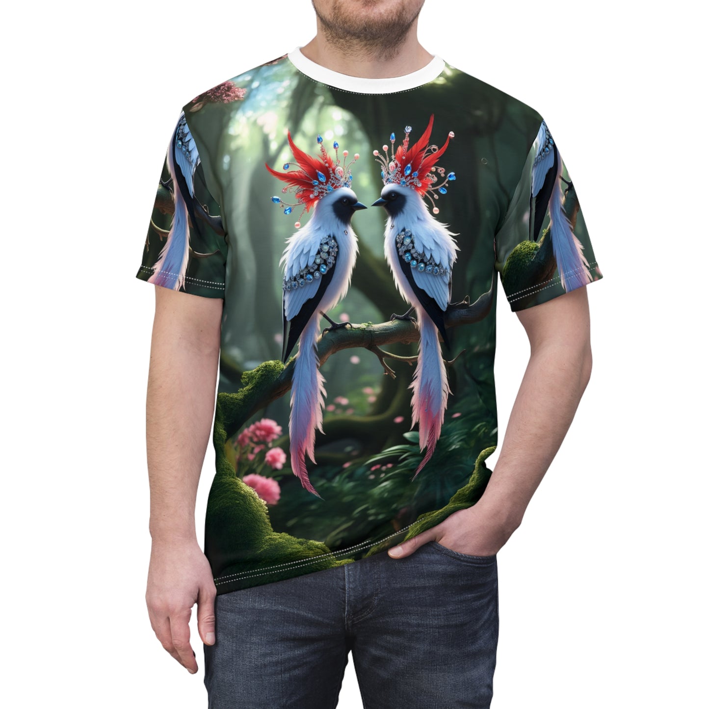 Enchanted Royal Birds – Jewel Crowned Fantasy T-Shirt
