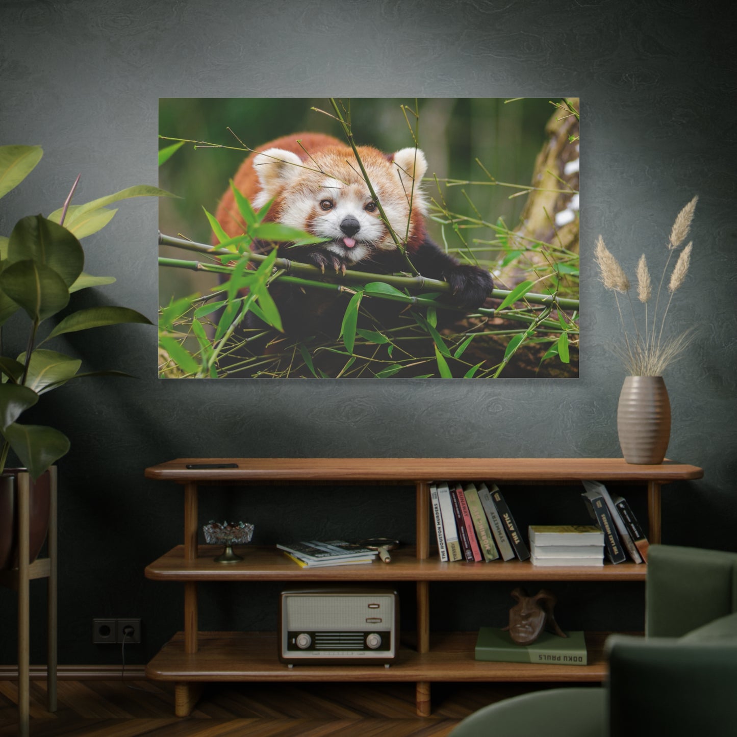 Playful Red Panda Canvas Wall Art – Bamboo Bliss and Whimsical Charm