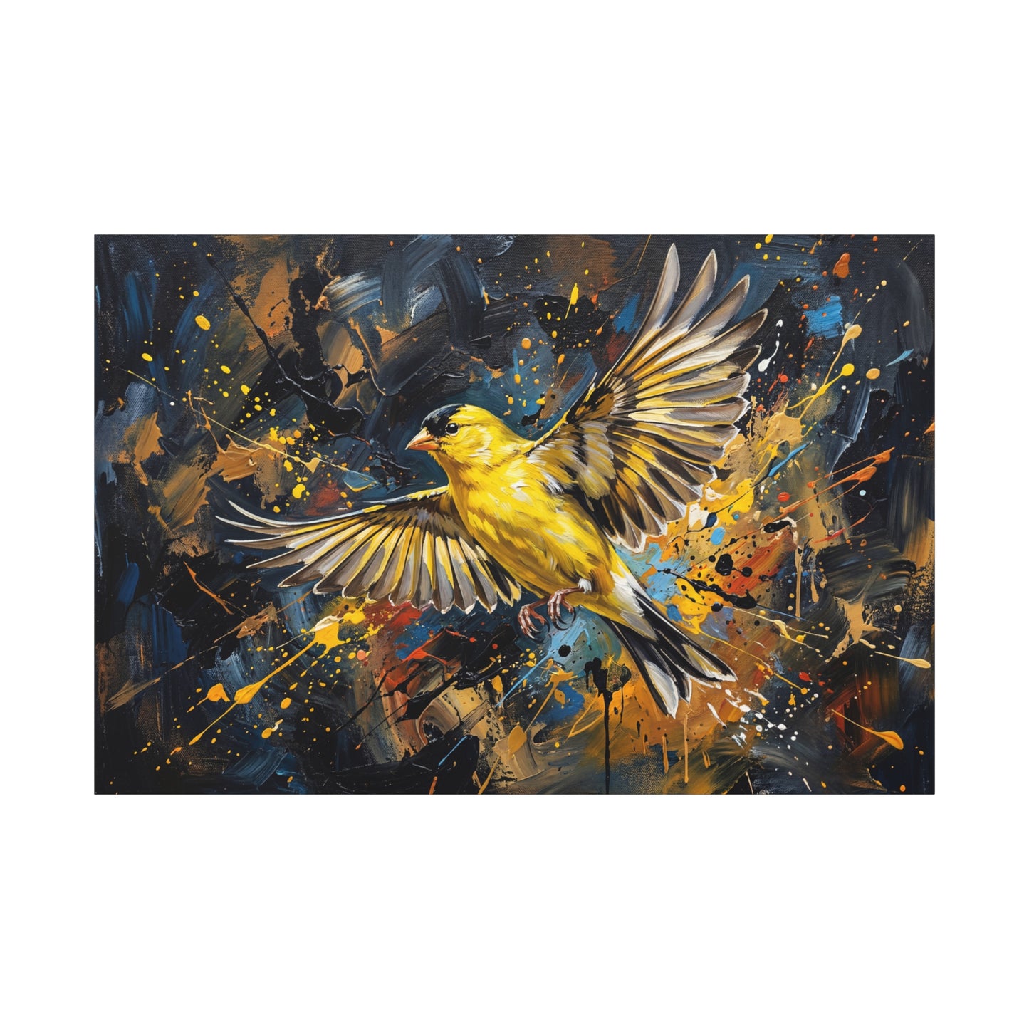Golden Flight Burst – Abstract Yellow Canary Bird Canvas Wall Art