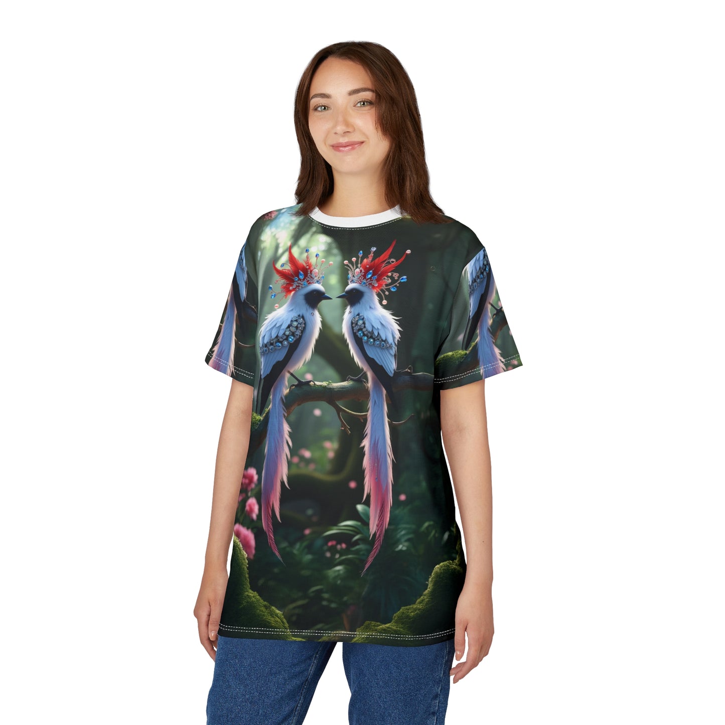 Enchanted Royal Birds – Jewel Crowned Fantasy T-Shirt