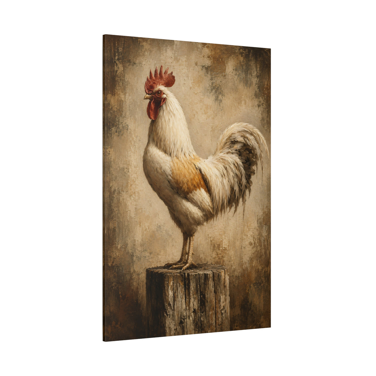 Rustic Rooster Portrait Wrapped Canvas Wall Art – Farmhouse Textured Oil Painting Print - ART OF ROYALS
