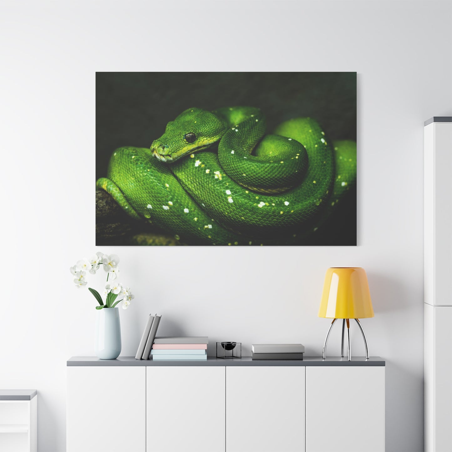 Emerald Green Python Canvas Wall Art – Exotic Wildlife Print for Bold Nature-Inspired Interiors