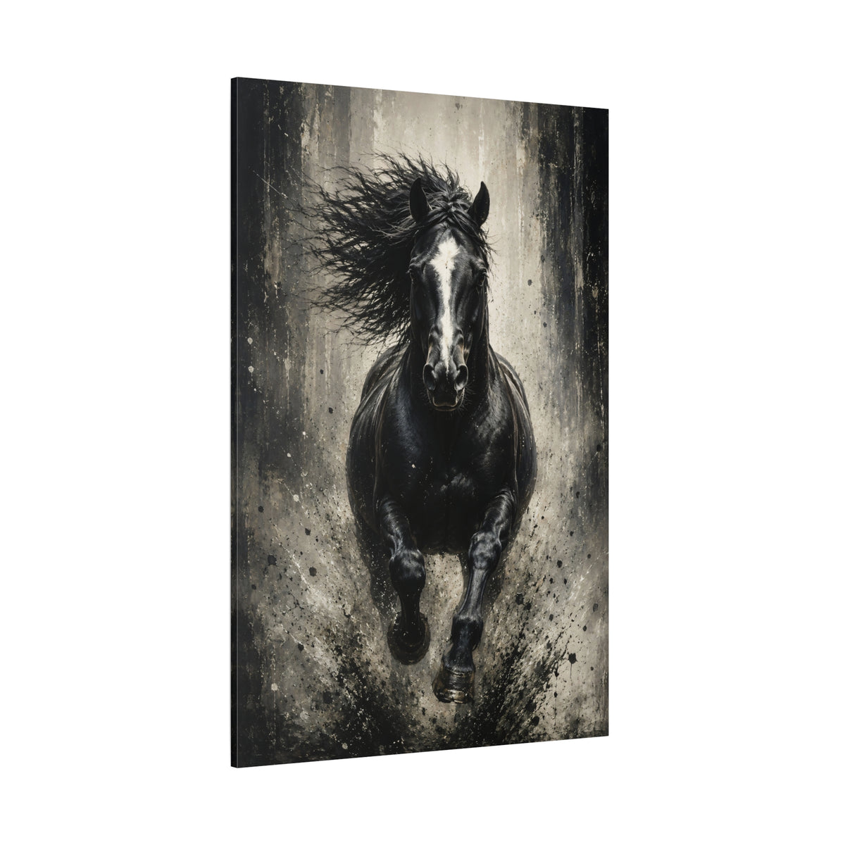Black Thunder – Charging Horse Monochromatic Canvas Wall Art - ART OF ROYALS