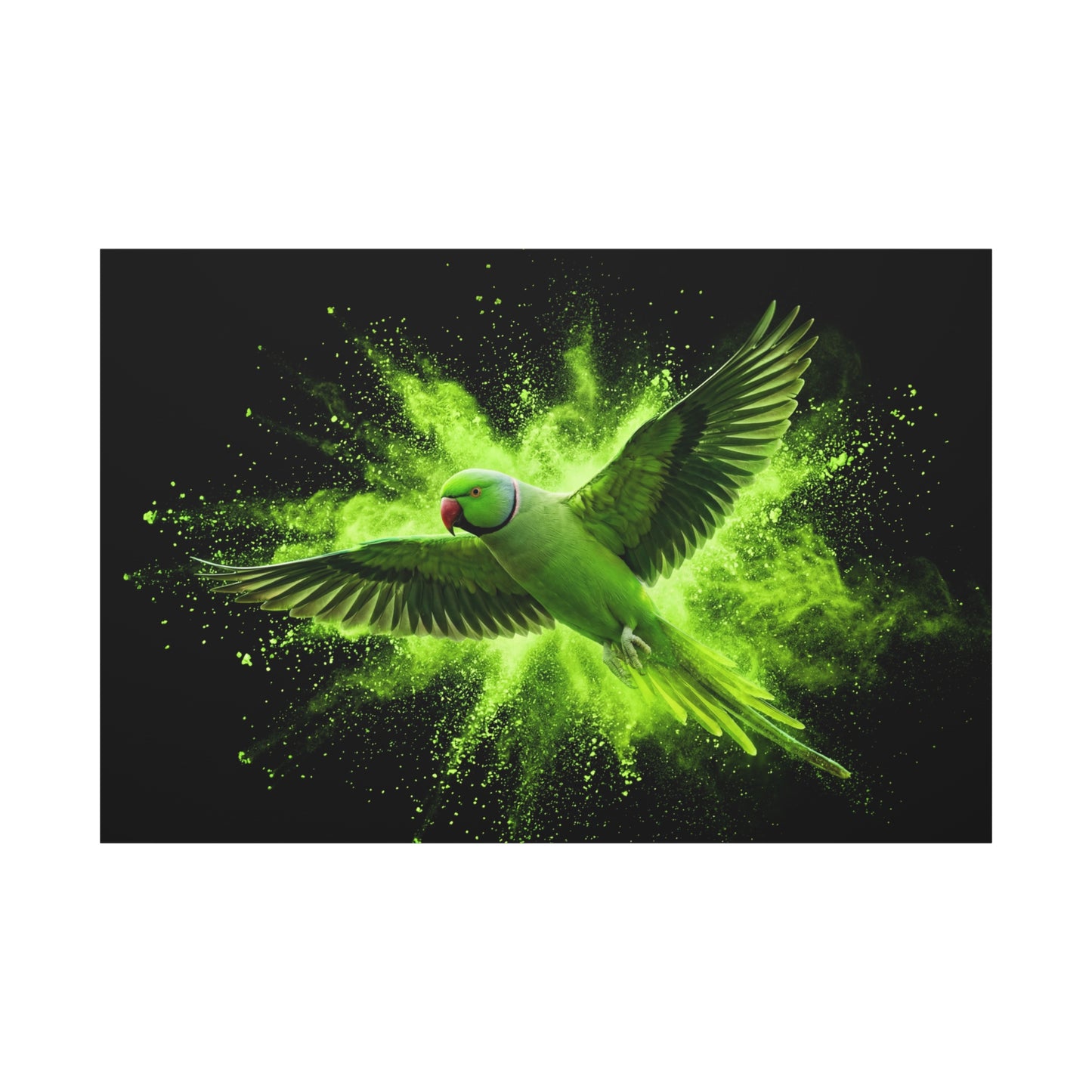 Neon Green Parrot Burst – Dynamic Abstract Wildlife Canvas Wall Art