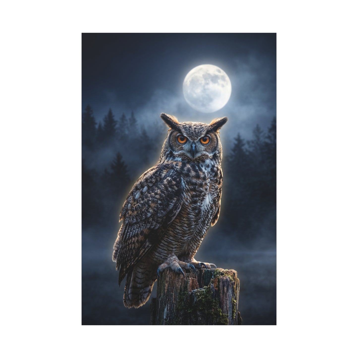 Midnight Sentinel – Owl Under the Full Moon