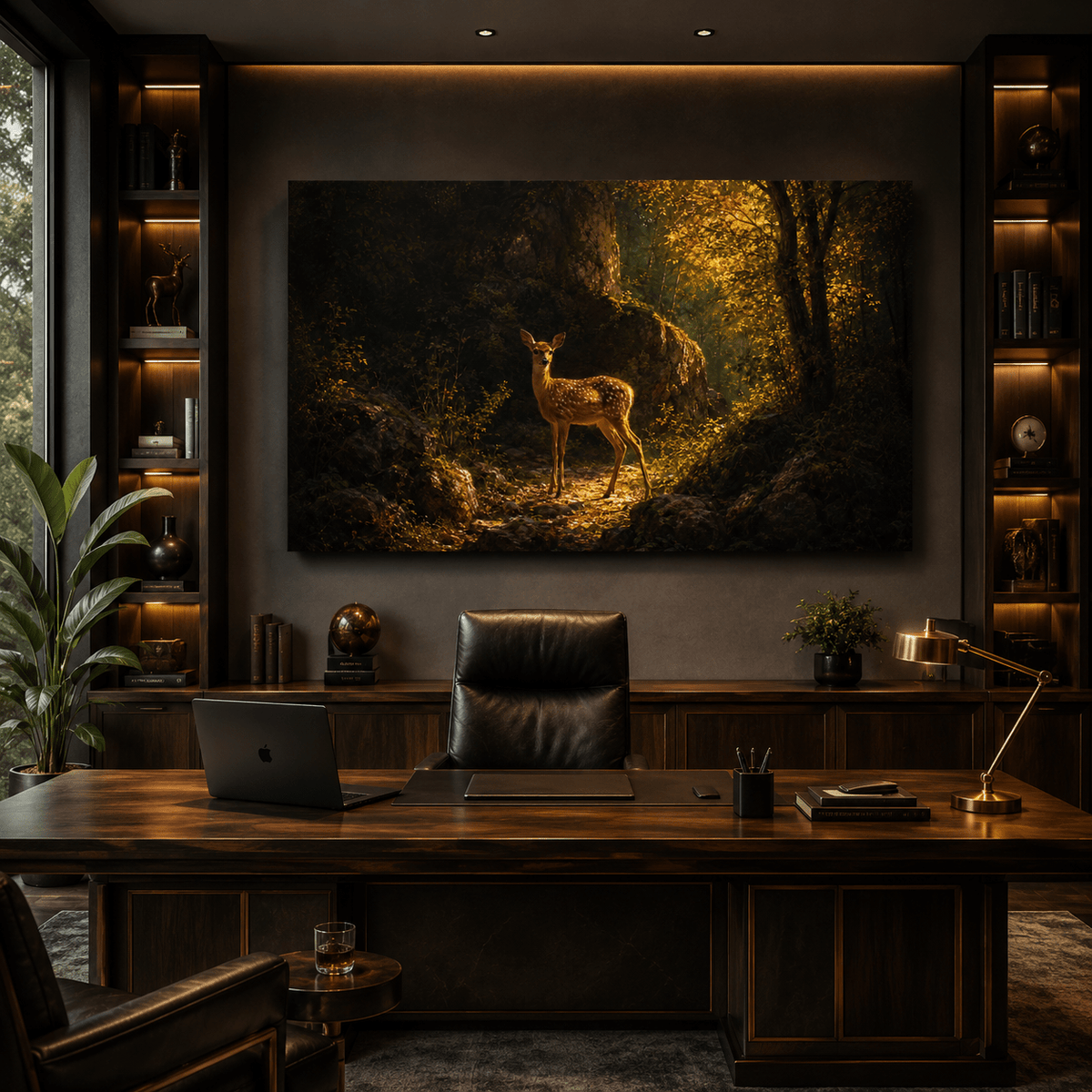 Fawn in Sunlit Forest Wrapped Canvas Wall Art – Woodland Deer Nature Landscape Print - ART OF ROYALS