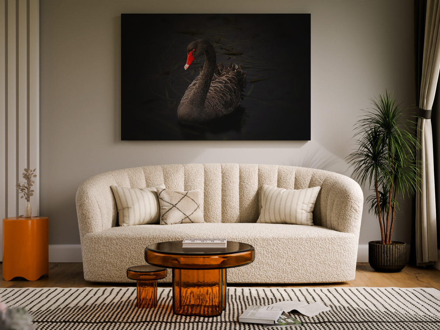 Elegant Black Swan Canvas Wall Art – Grace and Sophistication