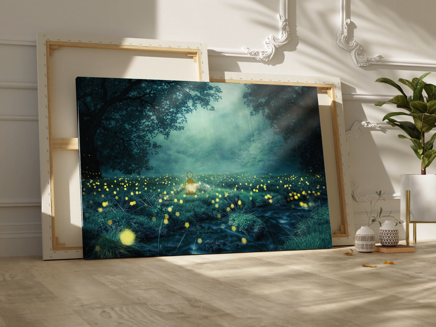 Enchanted Night Forest – Glowworm Light Fantasy Illustration