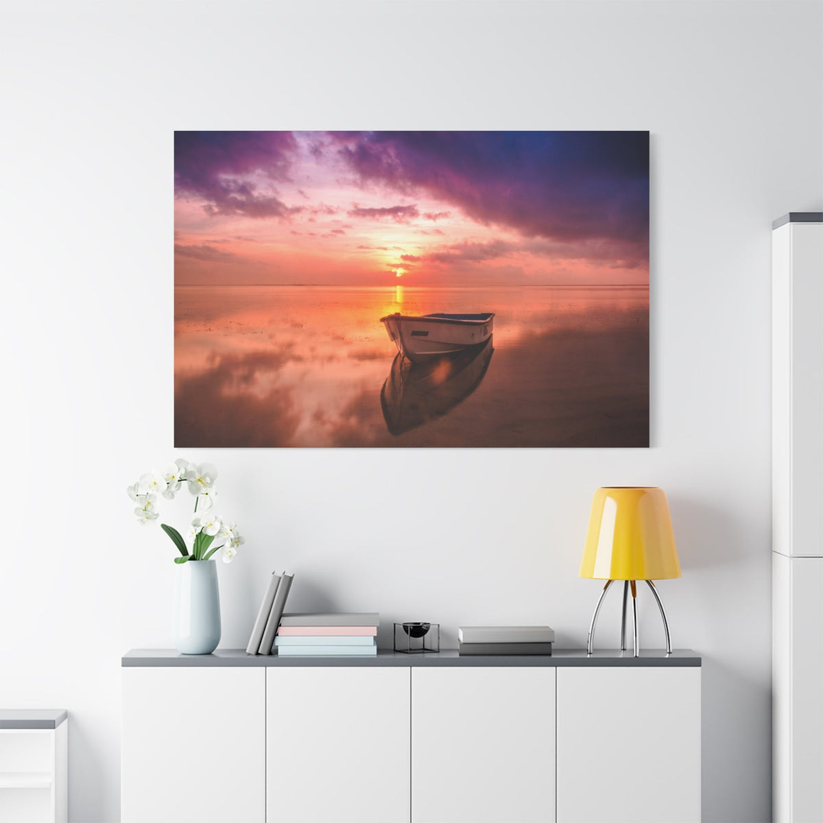 Dawn Over the Ocean with Boat Silhouette - ART OF ROYALS