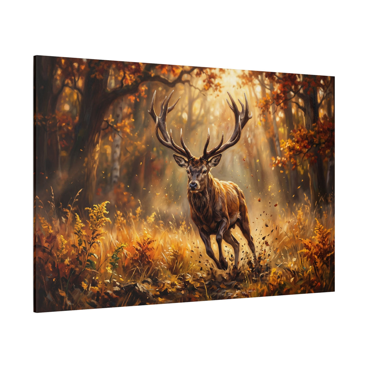 Majestic Charging Stag Canvas Wall Art – Autumn Forest Wildlife Decor - ART OF ROYALS