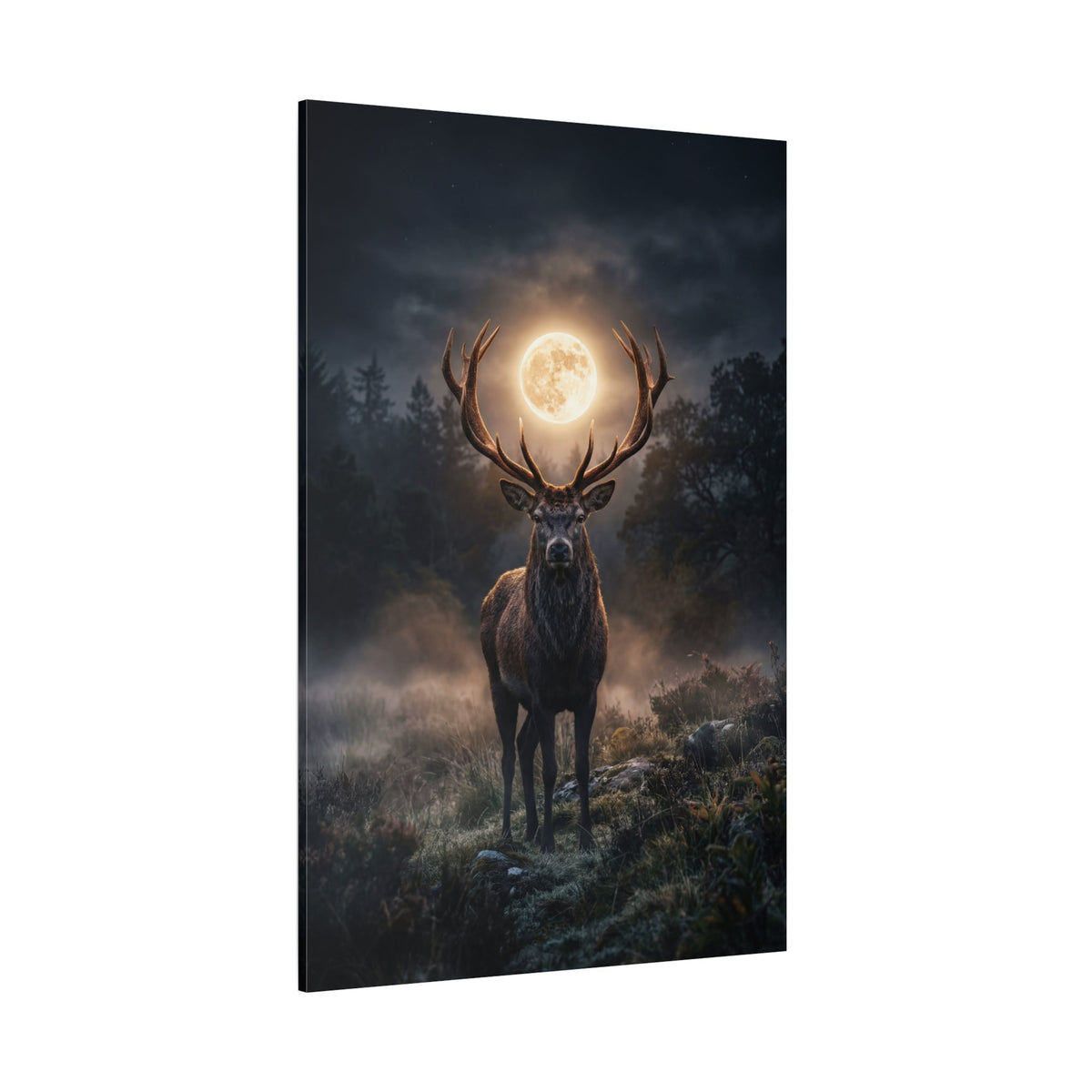 Moonlit Stag Majesty Canvas Wall Art – Mystical Deer Forest Night Decor - ART OF ROYALS