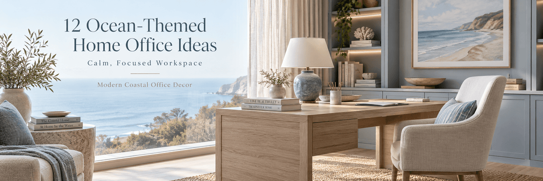 12 Ocean-Themed Home Office Ideas for a Calm, Focused Workspace | Modern Coastal Office Decor - ART OF ROYALS