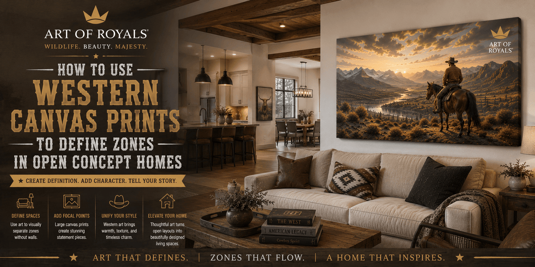 How to Use Western Canvas Prints to Define Zones in Open Concept Homes - ART OF ROYALS