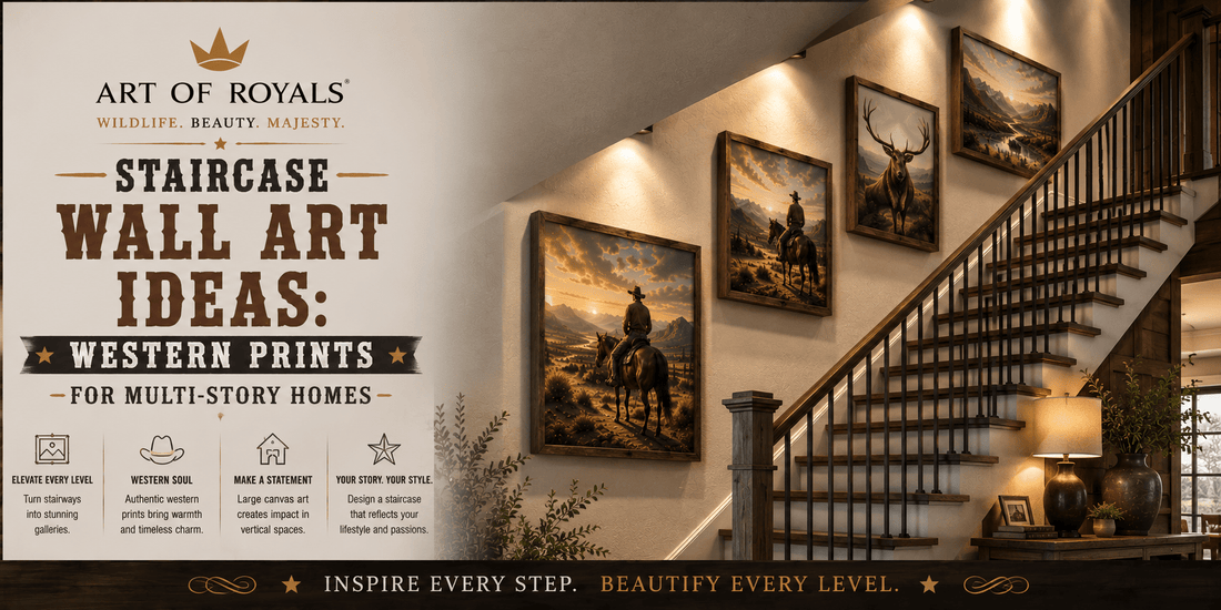 Staircase Wall Art Ideas: Western Prints for Multi-Story Homes - ART OF ROYALS