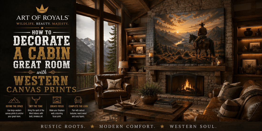 How to Decorate a Cabin Great Room with Western Canvas Prints - ART OF ROYALS