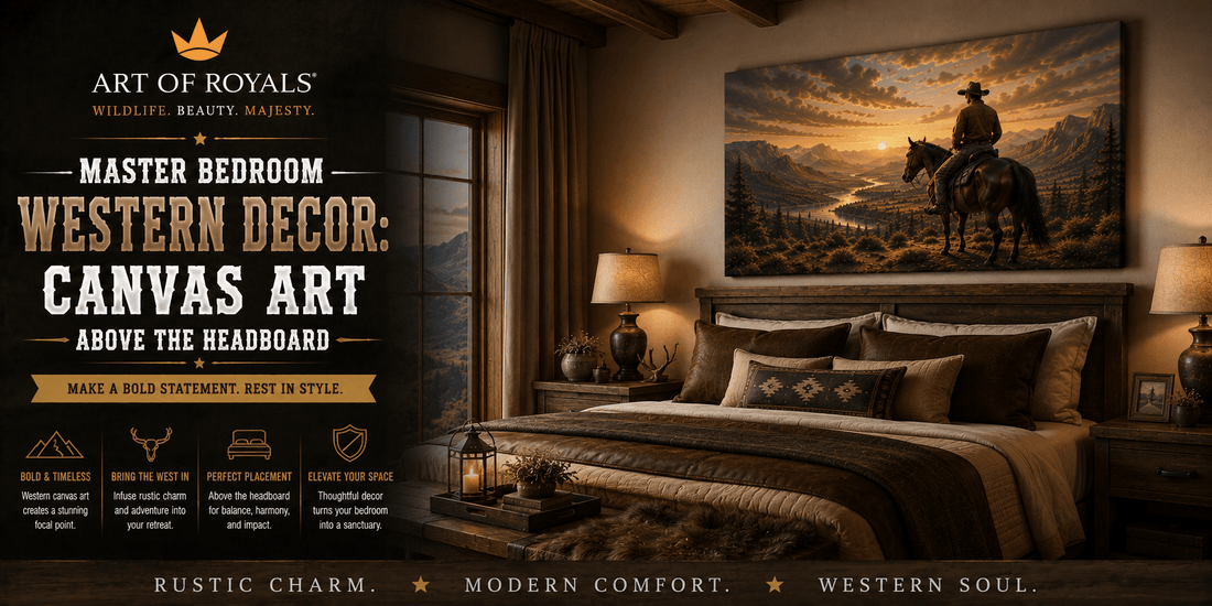 Master Bedroom Western Decor: Canvas Art Above the Headboard - ART OF ROYALS