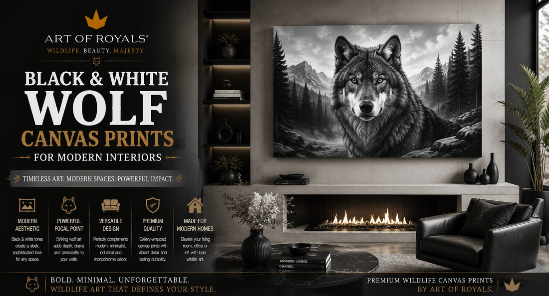 Black and White Wolf Canvas Prints for Modern Interiors - ART OF ROYALS