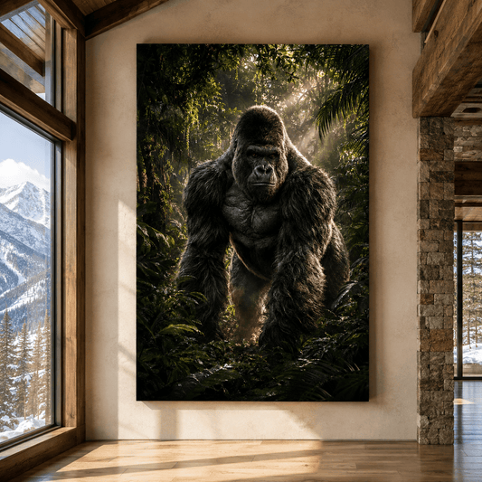 Silverback Gorilla in Jungle Wrapped Canvas Wall Art – Powerful Primate Wildlife Print - ART OF ROYALS