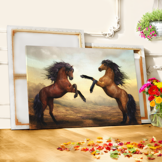 Wild Horses Pair Canvas Wall Art – Majestic Horses in Nature