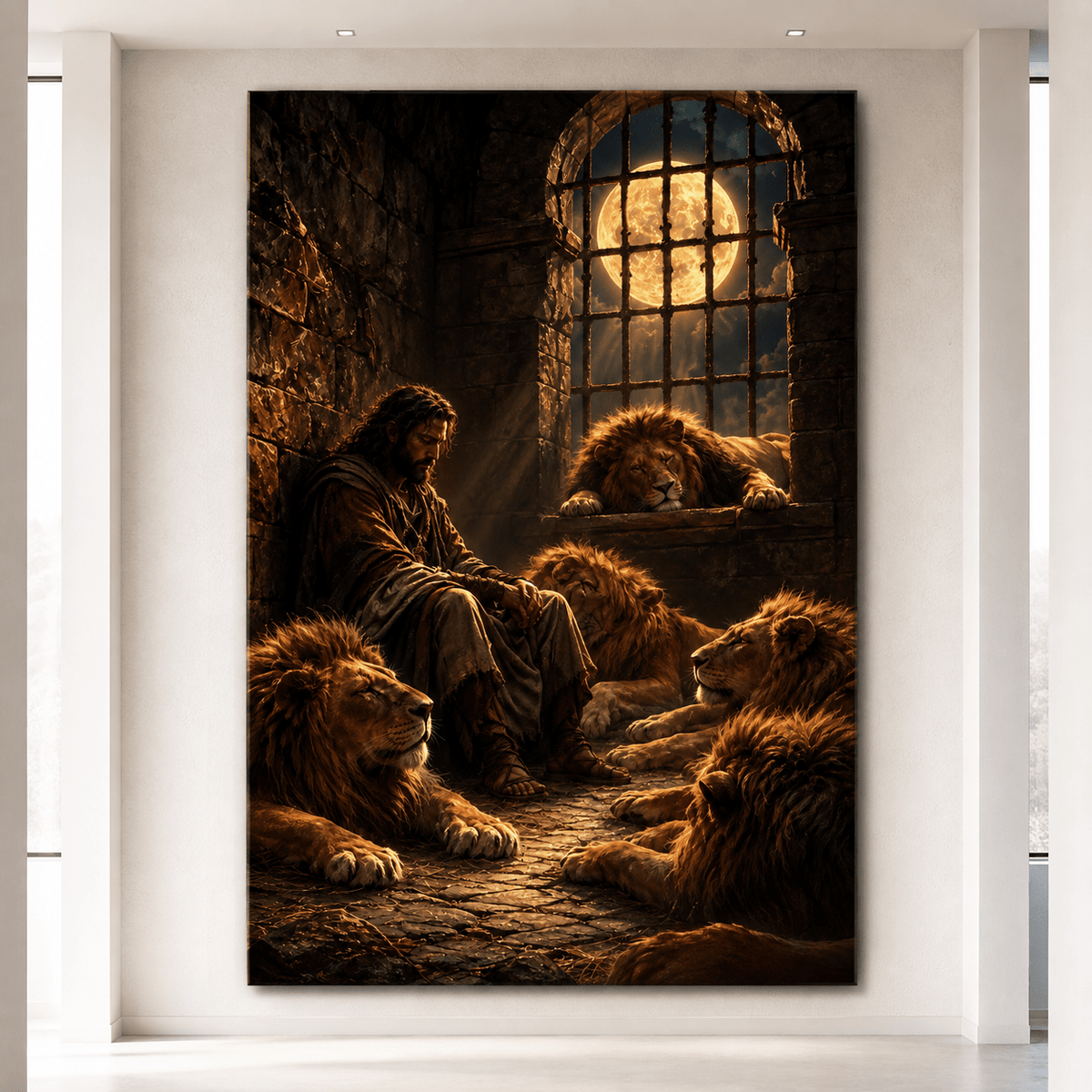 Daniel in the Lions’ Den Wrapped Canvas Wall Art – Biblical Lion Christian Faith Painting - ART OF ROYALS