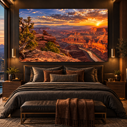 Colorado River Canyon at Golden Sunset Wrapped Canvas Wall Art – Southwest Red Rock Landscape Print
