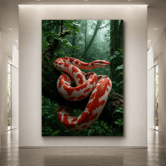 Red and White Snake Wrapped Canvas Wall Art – Rainforest Serpent Nature Print - ART OF ROYALS