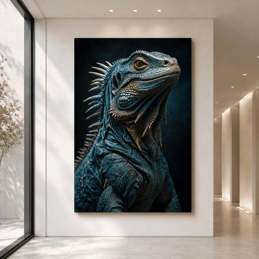 Blue Iguana Portrait Wrapped Canvas Wall Art – Teal Spiny Lizard Reptile Print - ART OF ROYALS