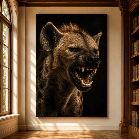 Snarling Hyena Wrapped Canvas Wall Art – Fierce African Wildlife Predator Portrait Print - ART OF ROYALS