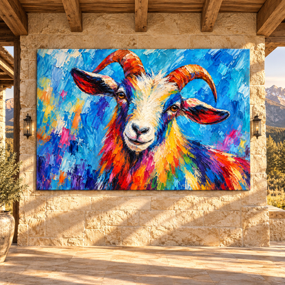 Colorful Goat Portrait Wrapped Canvas Wall Art – Vibrant Farm Animal Painting - ART OF ROYALS