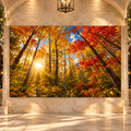 Autumn Forest Sunlight Wrapped Canvas Wall Art – Golden Fall Trees Nature Landscape