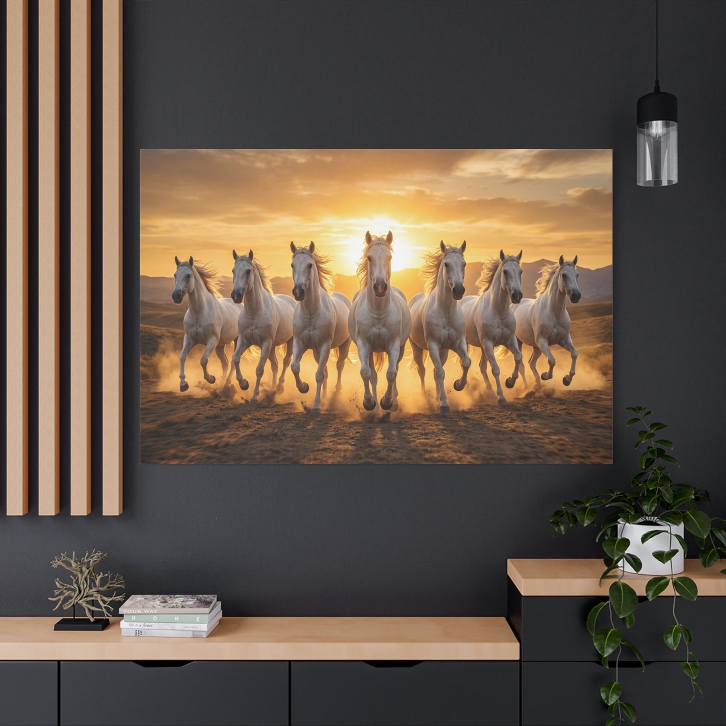 Seven White Horses at Sunset – Majestic Power & Freedom Canvas Wall Art
