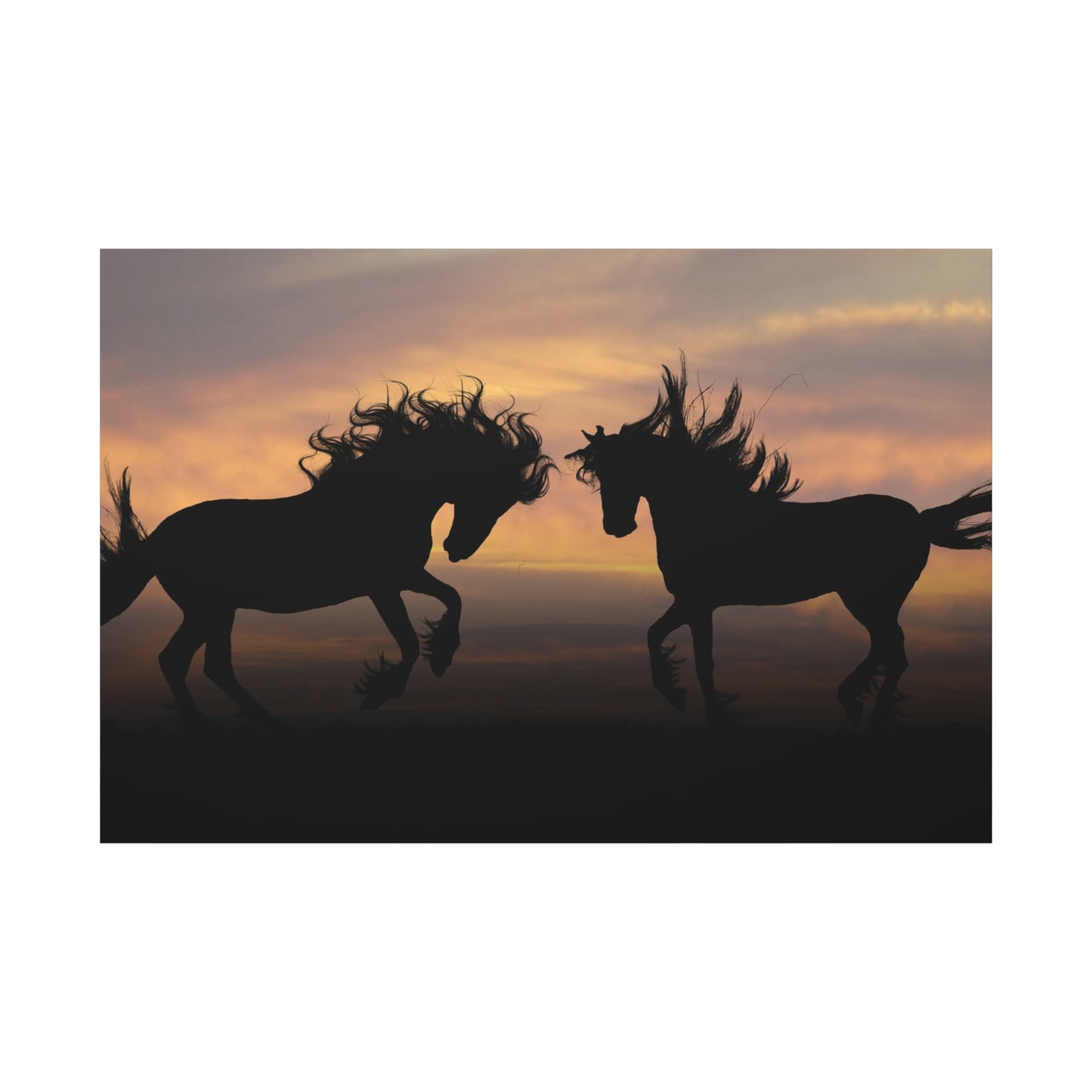 Golden Horizon Horses Canvas Art – Majestic Silhouettes at Dusk