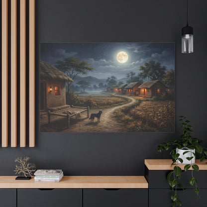 Moonlit Village Serenity – Peaceful Rural Night Canvas Wall Art