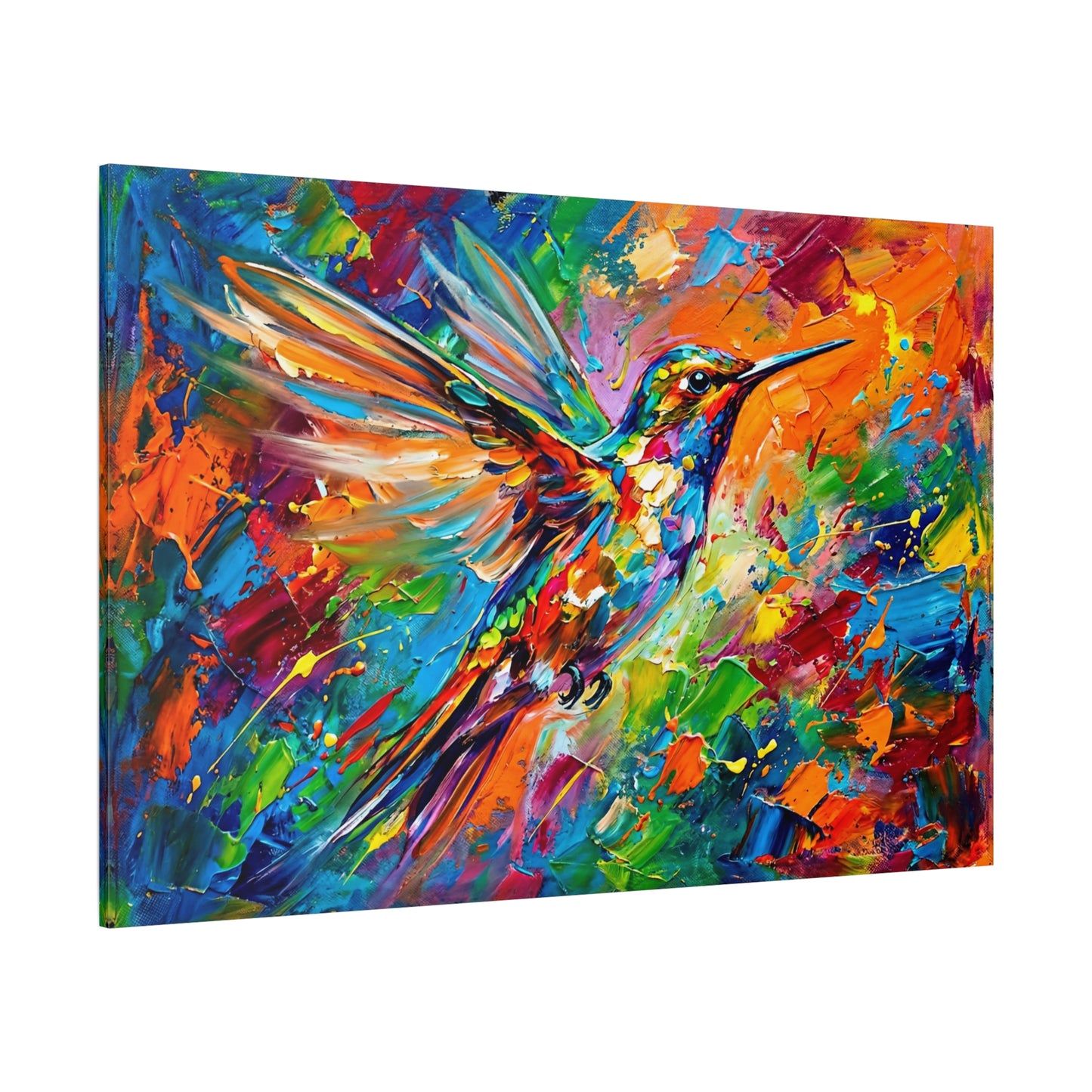 Electric Hummingbird Burst – Abstract Color Splash Canvas Wall Art